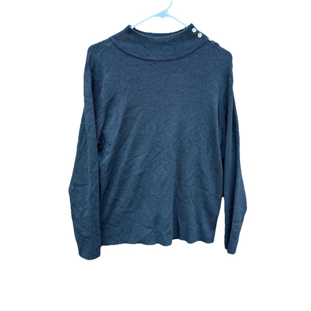 Chico's Sweater Women Size 3 Large Ecovero Gray Side Button Turtleneck Pullover